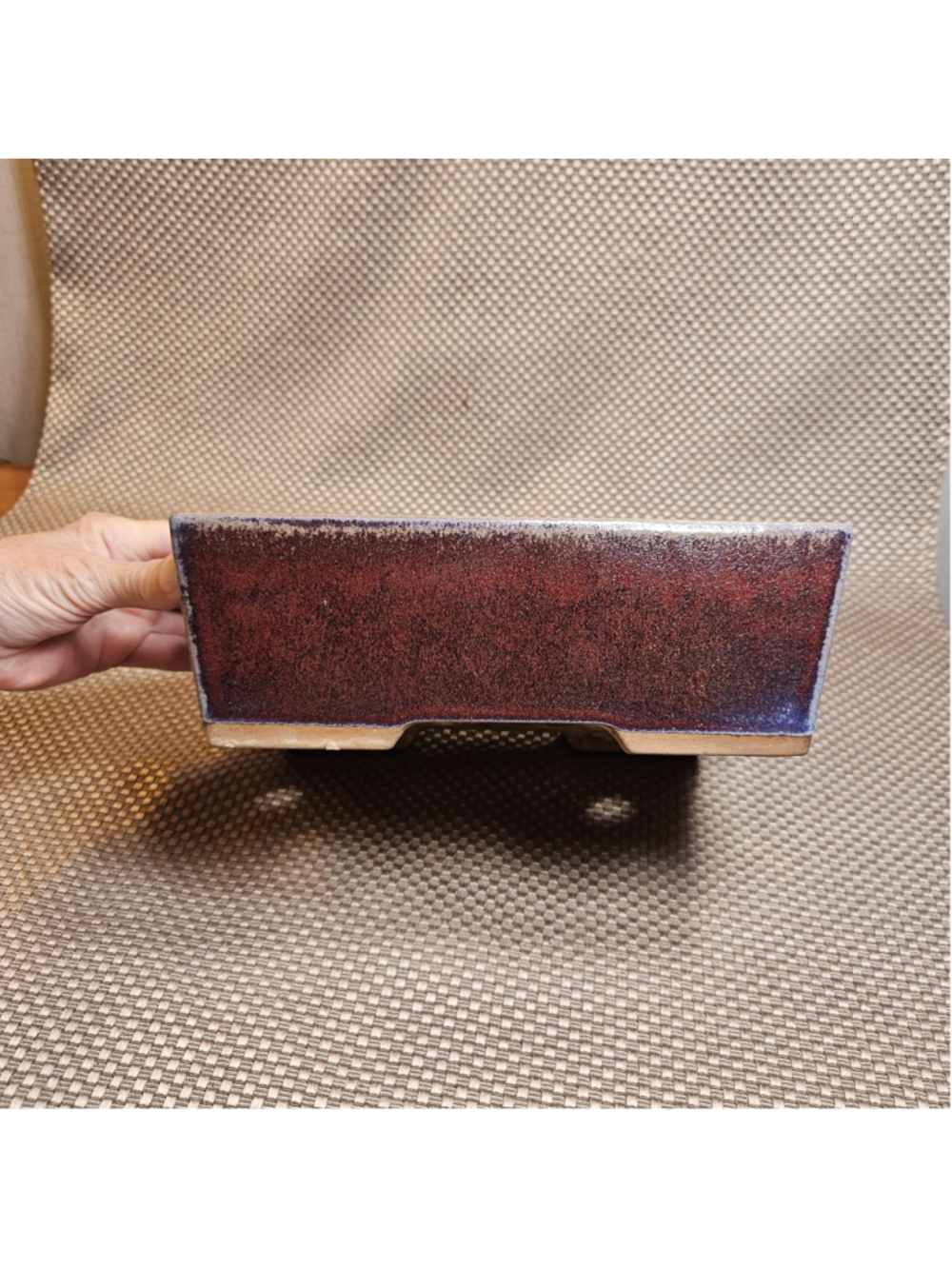 Lotus Bonsai Pot Planter Vintage Very Old 9.5" Brown Blue Beige - Picture 2 of 8